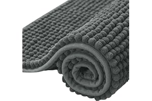 SUBRTEX Bathroom Rugs Chenille Bath Rug Soft Short Plush Bath Mat Soft Shower Mat Water Absorbent Shower Mat Quick Dry Machine Washable(Gray,16" x 24")