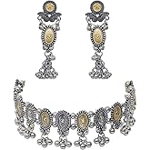 Siddhatva Indian Silver Oxidized Choker Necklace for Women Fashion Ethnic Statement Afghani Dual-Tone Handmade Necklace Jewelry