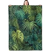YCUFN Tropical Leaf Flannel Blanket 50"x60" Monstera Palm and Jungle Botanical Lightweight Throw Blankets Birthday for Nature Lovers Office Bedroom Sofa Travel Plant Home Decorate