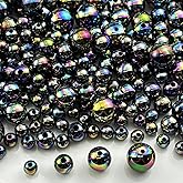 Xinhongo 200g Pearl Beads 6mm 8mm 10mm 12mm Pearl Craft Beads Pearls Round Bulk Pearls for Bracelet Necklace Jewelry Making DIY Sewing Crafts Home Decoration Vase Filler(Black AB)