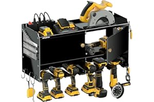 Spampur Power Tool Organizer with Charging Station, Garage Wall Mount Utility Shelf with 4 Outlet Power Strip/6 Drills Holder, Metal Storage Cabinet for Cordless Drill/Workshop/Warehouse/Gift for Men
