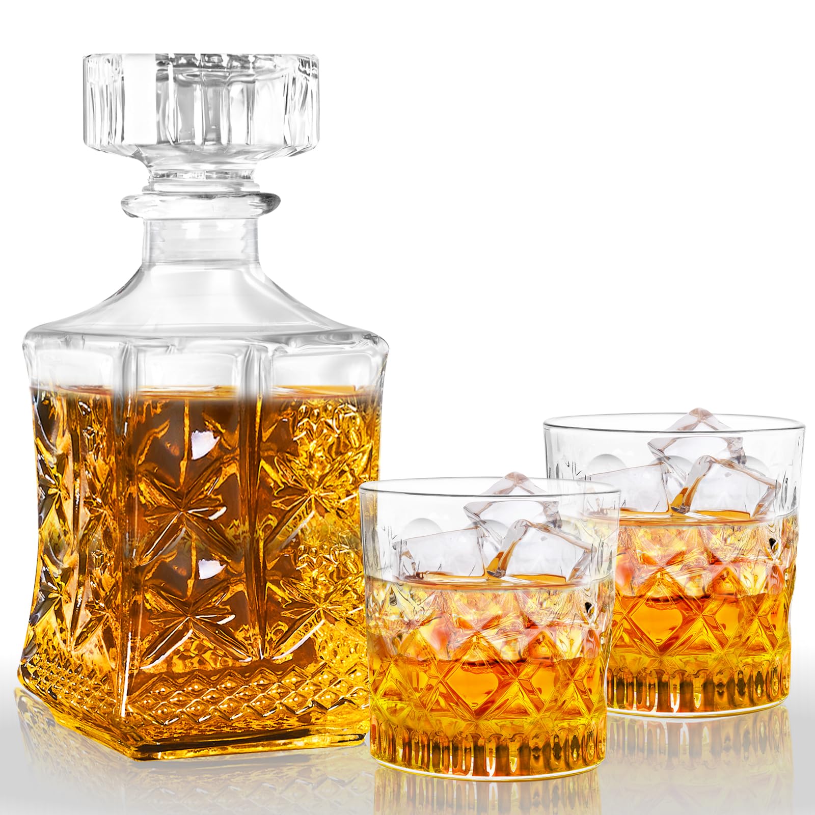 Photo 1 of LAWADACH Whiskey Decanter for Men, Glass Liquor Decanter Set with 2 Whiskey Glasses, Decanter for Tequila,Bourbon, Scotch, Brandy and Vodka, Gift for Men, Ideal Home Bar Decor - 28oz
