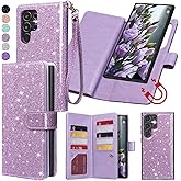 Varikke for Galaxy S22 Ultra Wallet Case Detachable with Card Holder for Women, Glitter Leather Strap Magnetic Flip Wallet Removable Phone Case Cover for Samsung Galaxy S22 Ultra 5G 6.8", Light Purple