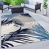 Rugshop Navy Lucca Contemporary Floral Indoor/Outdoor Area Rug Durable Polypropylene, Weather Resistant, Easy to Clean Perfec