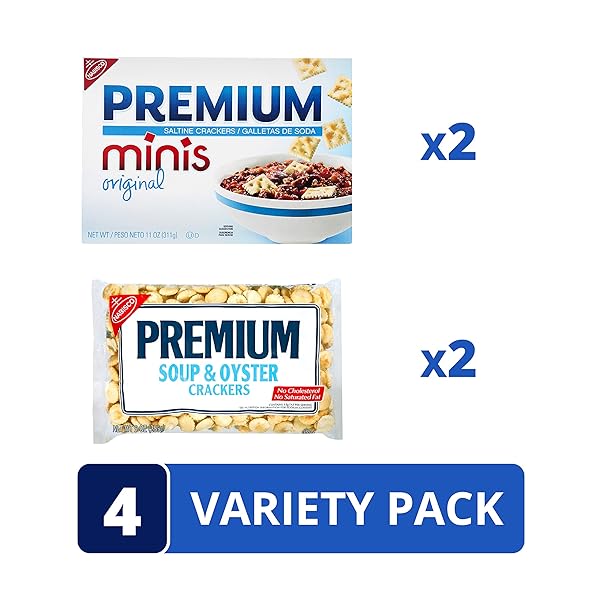PREMIUM SALTINE CRACKERS VARIETY PACK, 2 MINI AND 2 SOUP & OYSTER CRACKERS, LUNCH SNACKS, BULK SNACKS, 4 PACKS