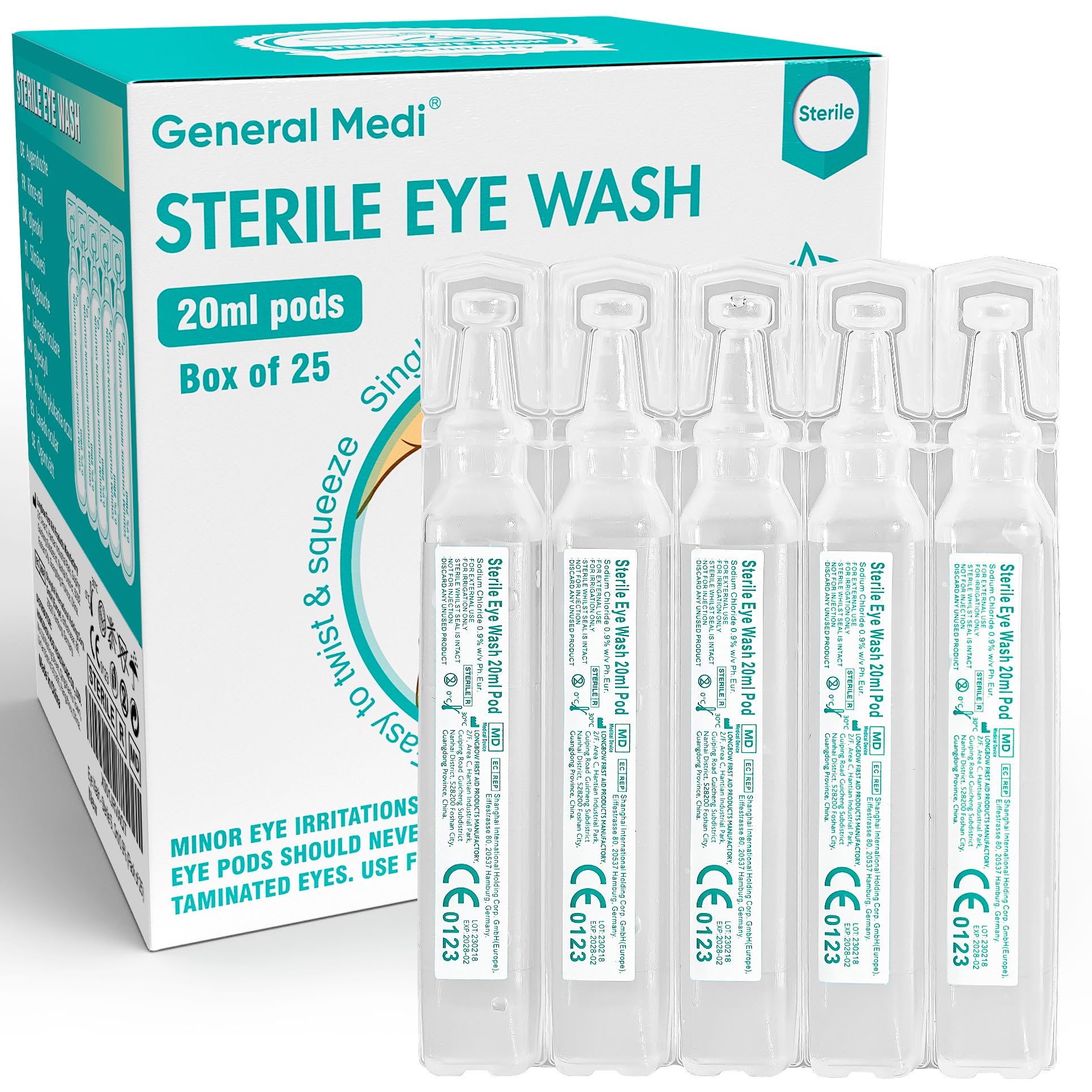 General Medi Eye Wash - Sterile Saline Solution 20ml/0.9% (Pack of 25)