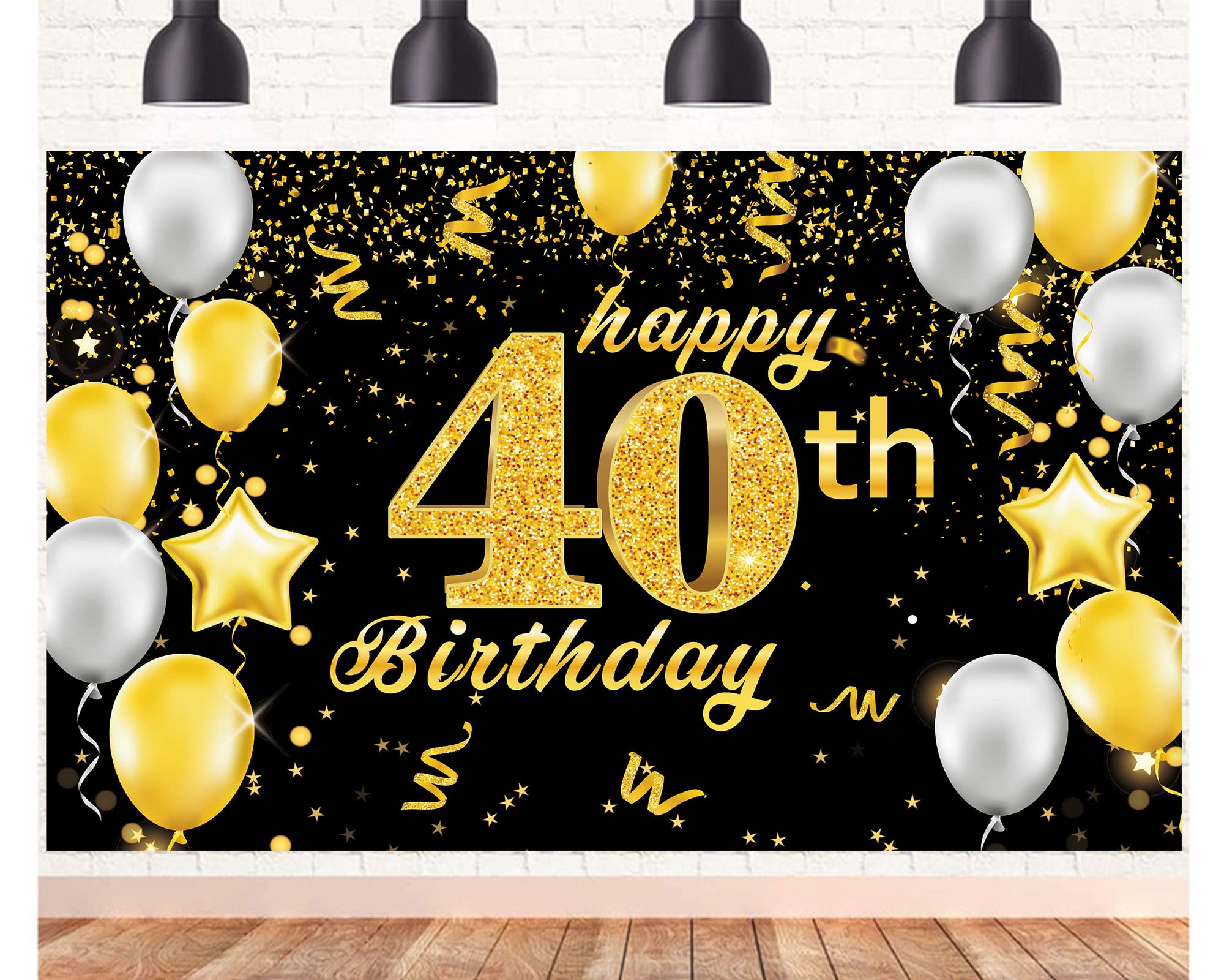 Happy 40th Birthday Banner,40th Birthday Decorations Black Gold,Party Backdrop Banner Fabric Banner.for Men Women 40thBirthday Photo Backdrop,Photography Background,Outdoor Garden Table Wall Decor