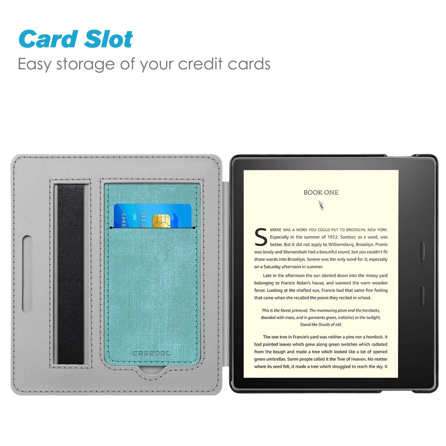 CaseBot Stand Case for Kindle Oasis (10th/9th Generation, 2019/2017 Release) - Premium PU Leather Sleeve Cover with Card Slot and Hand Strap, Turquoise