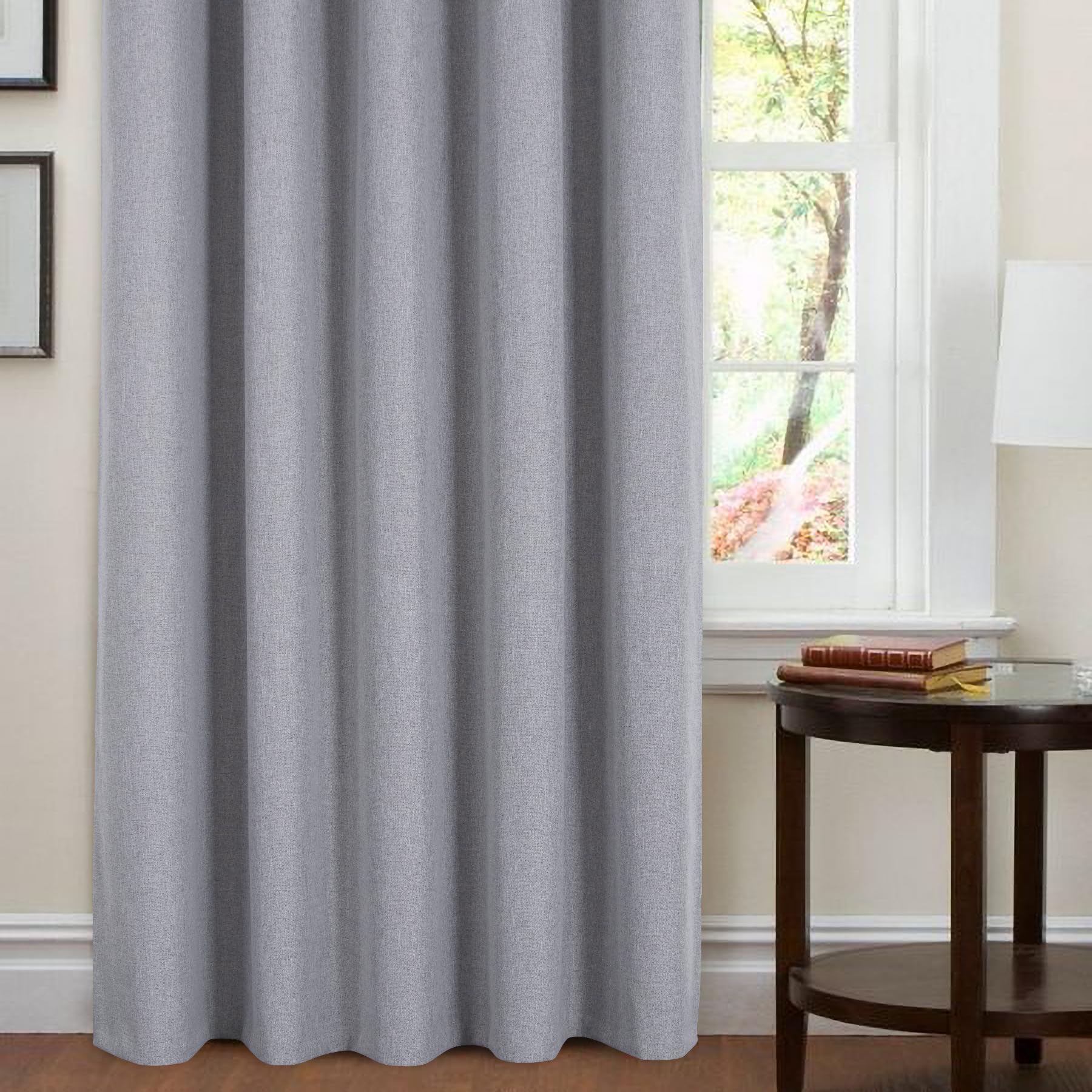 always4u 100% Blackout Curtains for Bedroom Thermal Linen Look Window Drapes For Home Decoration Eyelet Light Grey Curtain Without Linings for Living room Pair of W46*L72