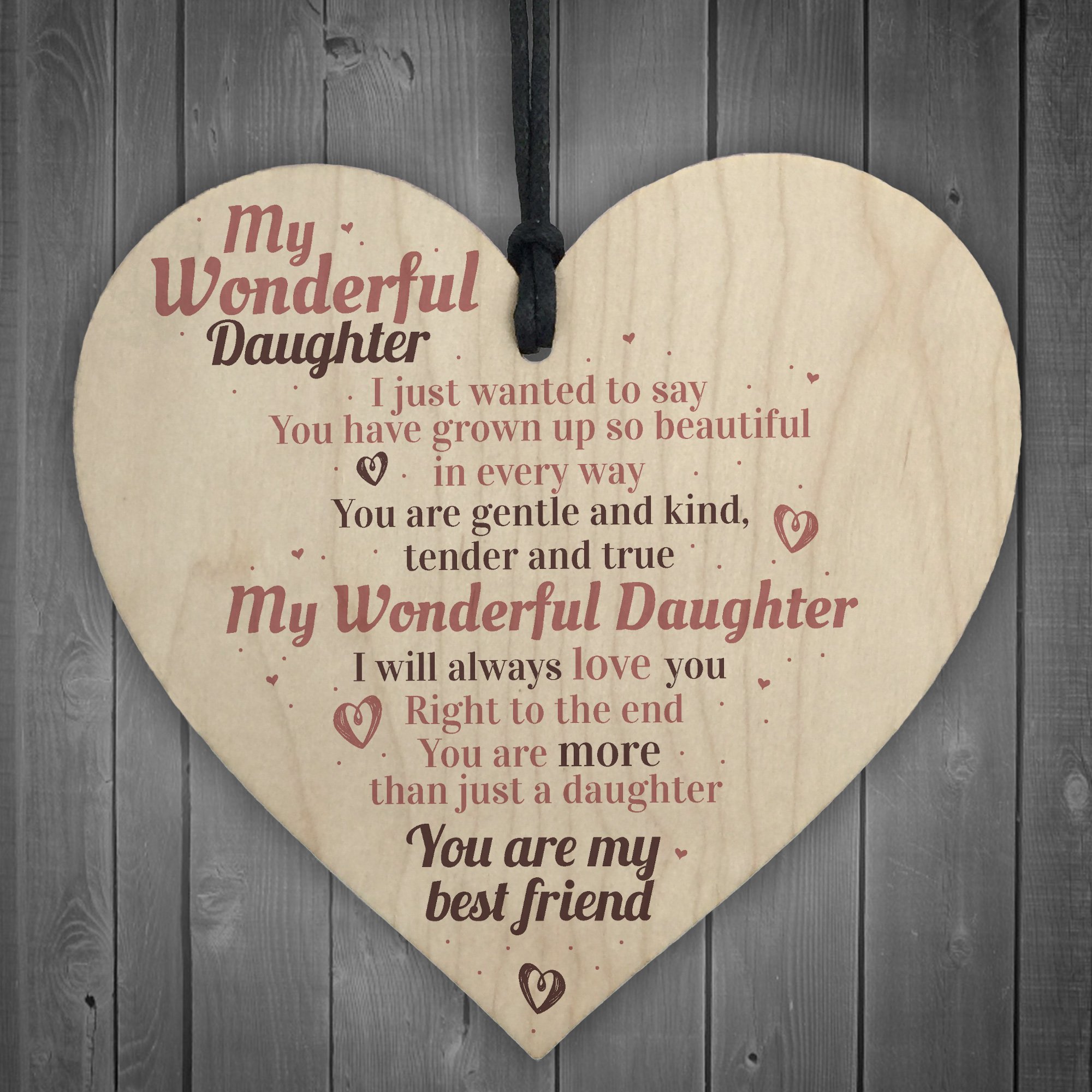 Red Ocean My Wonderful Daughter Wooden Hanging Heart Sign Mum Daughters Plaque Best Friend Birthday Love Gift