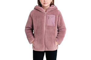 Reebok Girls Fleece Jacket - Full Zip Soft Sherpa Faux Fur Coat Hooded Winter Jacket - Warm Teddy Coat for Girls