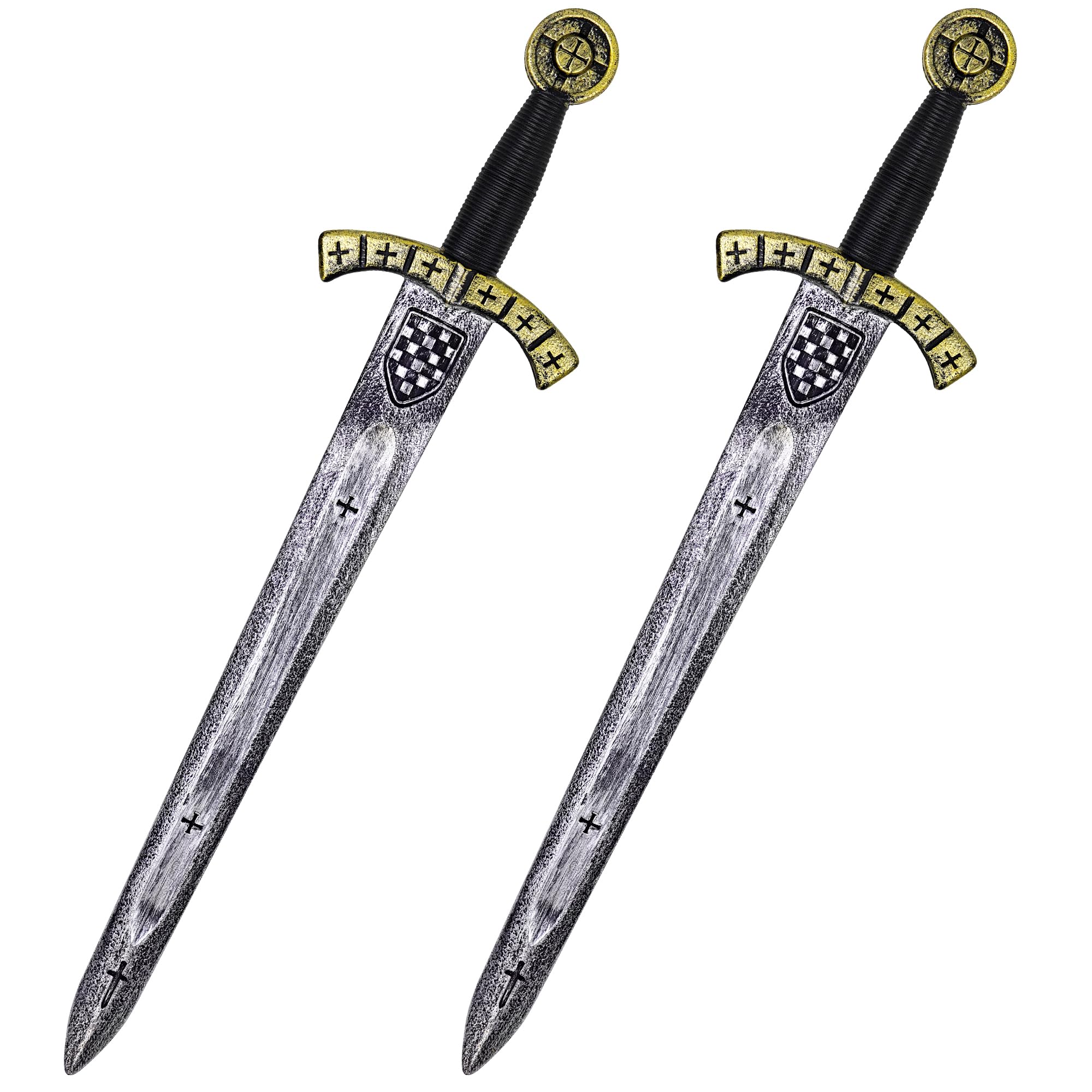 Vifcotlyp 61cm Knight Toy Sword, Plastic Roman Medieval Crusader Sword Warrior Costume Accessories for Halloween Cosplay (2 PCS) Gold