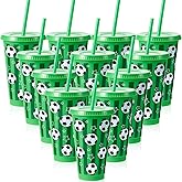 Uiifan 12 Pcs Plastic Soccer Cups 24 oz Reusable Tumbler with Lid and Straw Sports Gifts for Coach Boyfriend Fan Men Women Soccer Party Favors Sports Themed Party Decorations