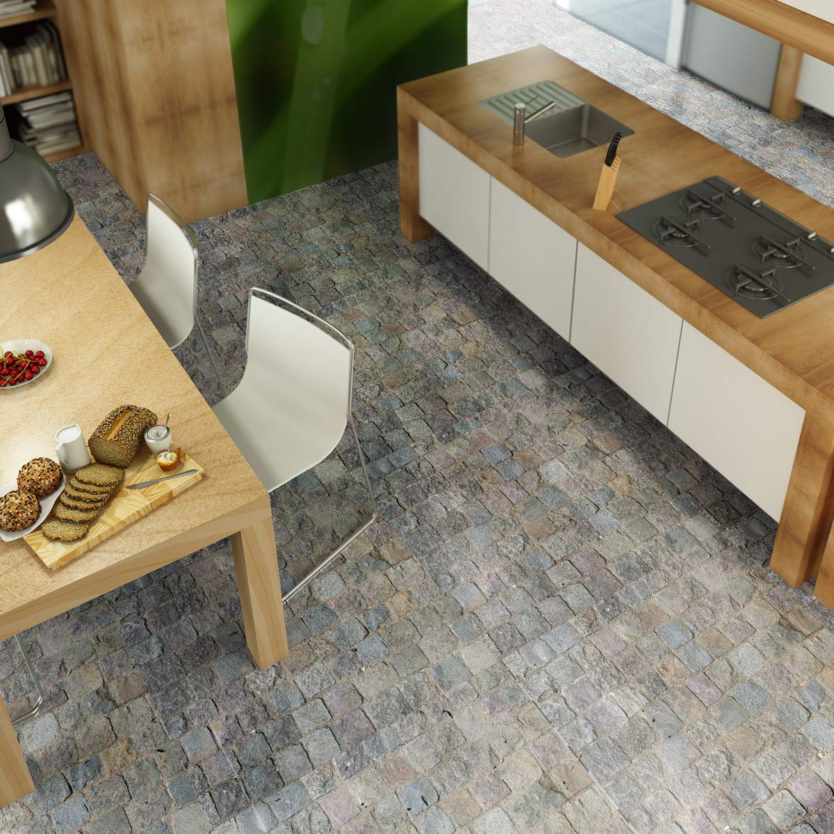 Tile Stickers Dimensional Stone Texture – Azulejos Hexagons Adhesive Laminated Non-Slip 60 x 60 cm – 1 Piece