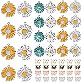 SING F LTD 48Pcs Butterfly Daisy Flower Mixed Enamel Pendants Alloy Assorted Charms Set Craft Supplies For Necklace Bracelet Ankle Earring Jewelry DIY Making