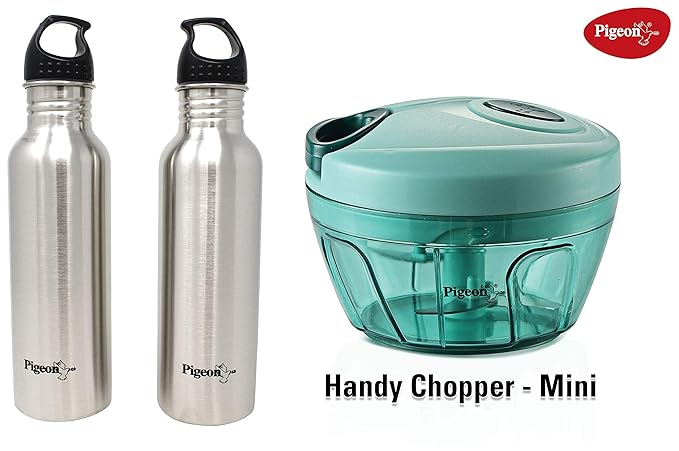 Pigeon by Stovekraft New Handy Mini Plastic Chopper with 3 Blades, Green & Stainless Steel