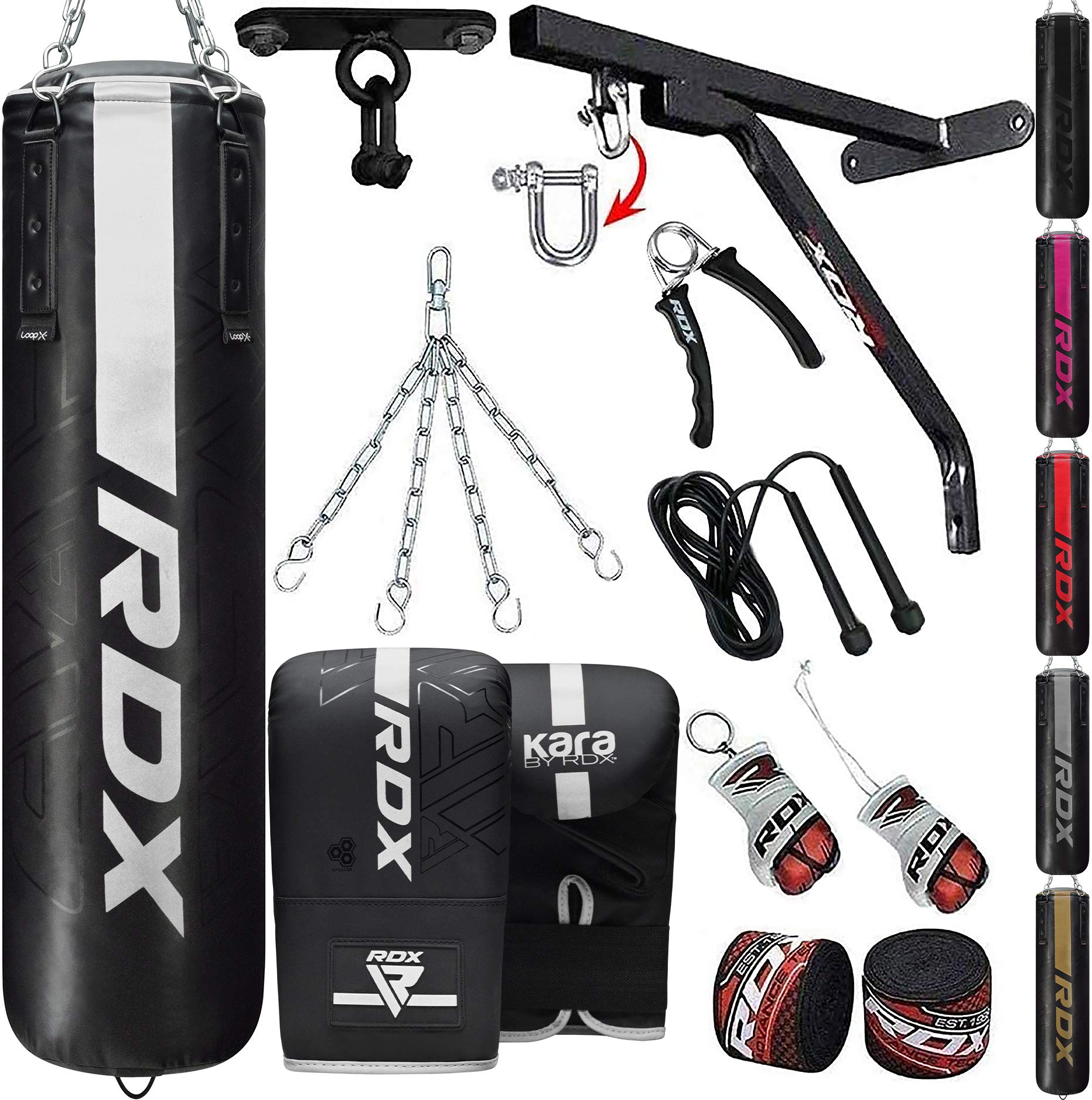 RDX 14PC Punching Bag 5ft 4ft Heavy Filled Set, Non Tear Maya Hide Leather Adult Bag Wall Bracket Ceiling Hook Punch Gloves Chain, Kara Patent Pending Kickboxing Boxing MMA Muay Thai Training Workout