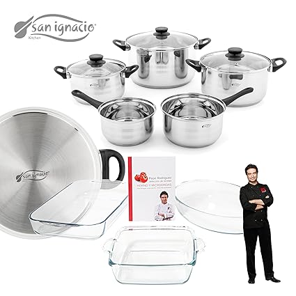 San Ignacio - Set de batería de cocina 8 piezas con tapas de vidrio ...