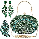 HIKIMA Clutch Purses Rhinestone Jewelry Set, Bag Crystal Diamond with Earrings and Brooch Pin, for Wedding Bridal Women Prom Valentine Gift