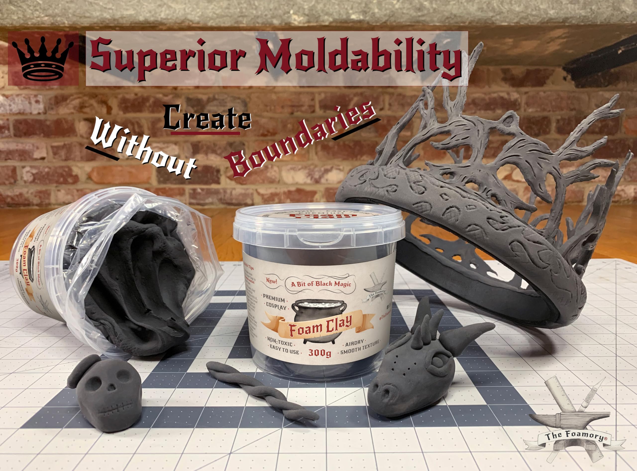 The Foamory Moldable Cosplay Foam Clay (300g Black) High Density Air Dry Clay, EVA Foam Sands Paints Easily, Non-Toxic Safe for Kids, Adults & Crafts