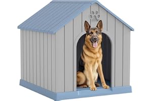 Fancyango Large Dog House Outdoor Indoor for Medium Large Dogs, Sturdy Plastic Waterproof Doghouse with Air Vents and Elevated Floor, Easy Clean and Assemble (Blue, 36.2''L×38''W×38''H)
