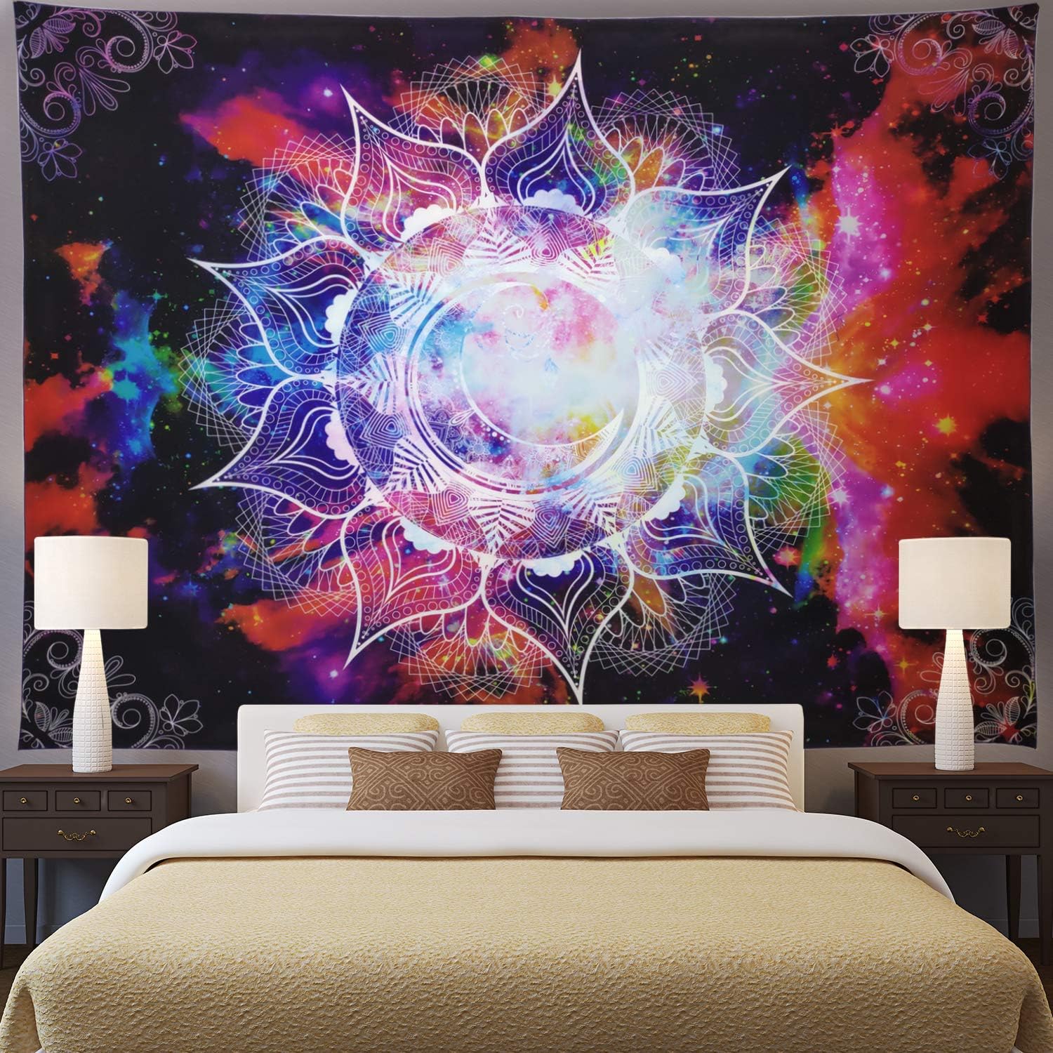 Ameyahud Mandala Tapestry Bohemian Psychedelic Tapestry Wall Hanging Celestial Starry Sky Tapestry Moon Star Mandala Trippy Wall Tapestry for Bedroom Living Room Dorm