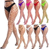 Chicingyou 8 Pairs Color Fishnet Stockings for Women, Rhinestone Lace Tights High Waist Diamond Stockings Leggings
