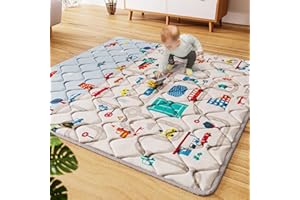 IEBABAY Car Portable Baby Play Mat 50x50 Playpen Mat Upgraded Thicker Baby Floor Play Mat Non-Slip Cushioned Crawling Mat Waterproof Kids Play Mat Activity Playmats for Babies Toddler Tummy Time(50x50, Car)