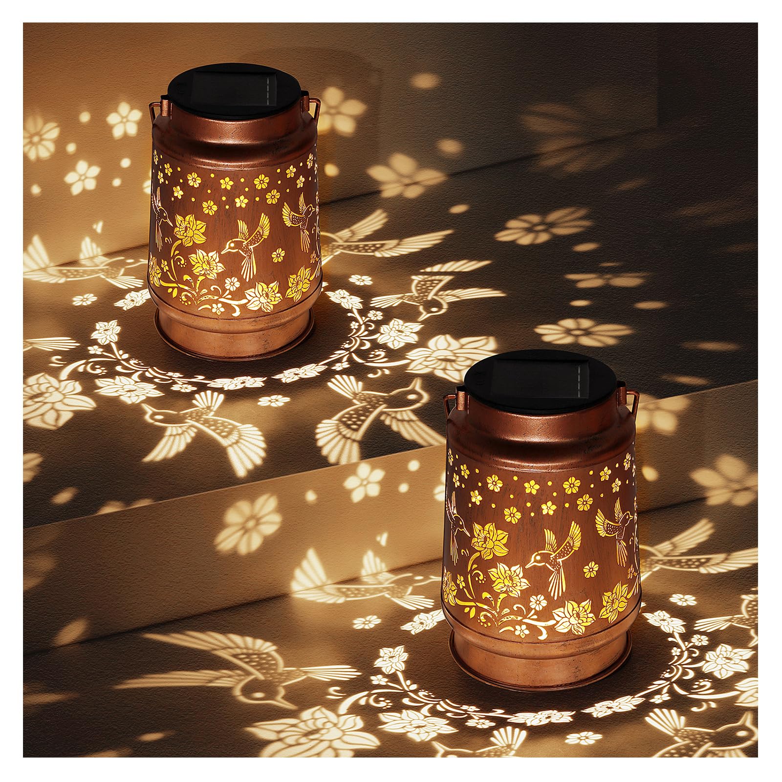 Photo 1 of 2 Pack Solar Lanterns Outdoor Waterproof Hummingbird Garden Decor Birthday Gifts for Women Mom Grandma Hanging Solar Lights Metal Solar Decoration Outside for Yard,Patio,Backyard,Porch