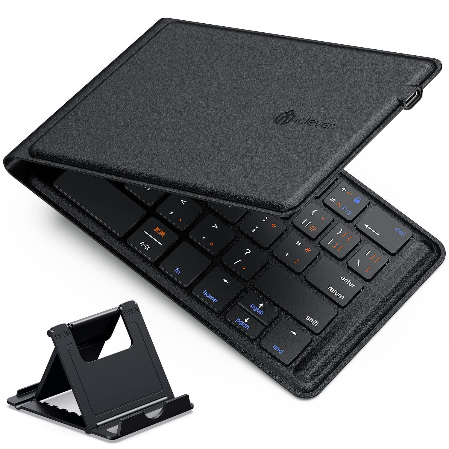 iClever キーボード Bluetoothキーボード 折りたたみ式 ブルートゥース キーボード マルチペアリング USB-C充電式 175g 軽量 薄型 PUレザー カバー スマホ用 iPad用 iPhone用 スタンド付き 財布型 日本語説明書 Android/Windows/iOS対応 IC-BK06SE (ブラック)商品画像