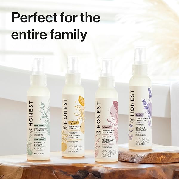 THE HONEST COMPANY CONDITIONING HAIR DETANGLER 3-PACK LEAVE-IN CONDITIONER AND FORTIFYING SPRAY, TEAR FREE CRUELTY-FREE, HYPOALLERGENIC, CITRUS VANILLA REFRESH, 4 FL OZ, PACK OF 3