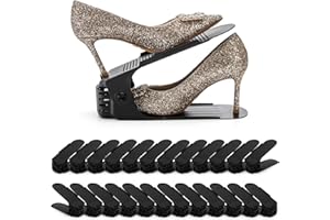 Noamus 24 Pack Shoe Slots Organizer, Adjustable 4 Levels Shoe Stackers, Double Deck Shoe Storage Holder, 50% Space Savers Rack, Thickening Plastic Shoes Riser for Closet Entryway Organization, Black