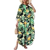 MAKABO Kaftan Dresses for Women, V Neck Moo Moos Colorful Print Cover Ups Caftan Beach Dresses for Swimwear