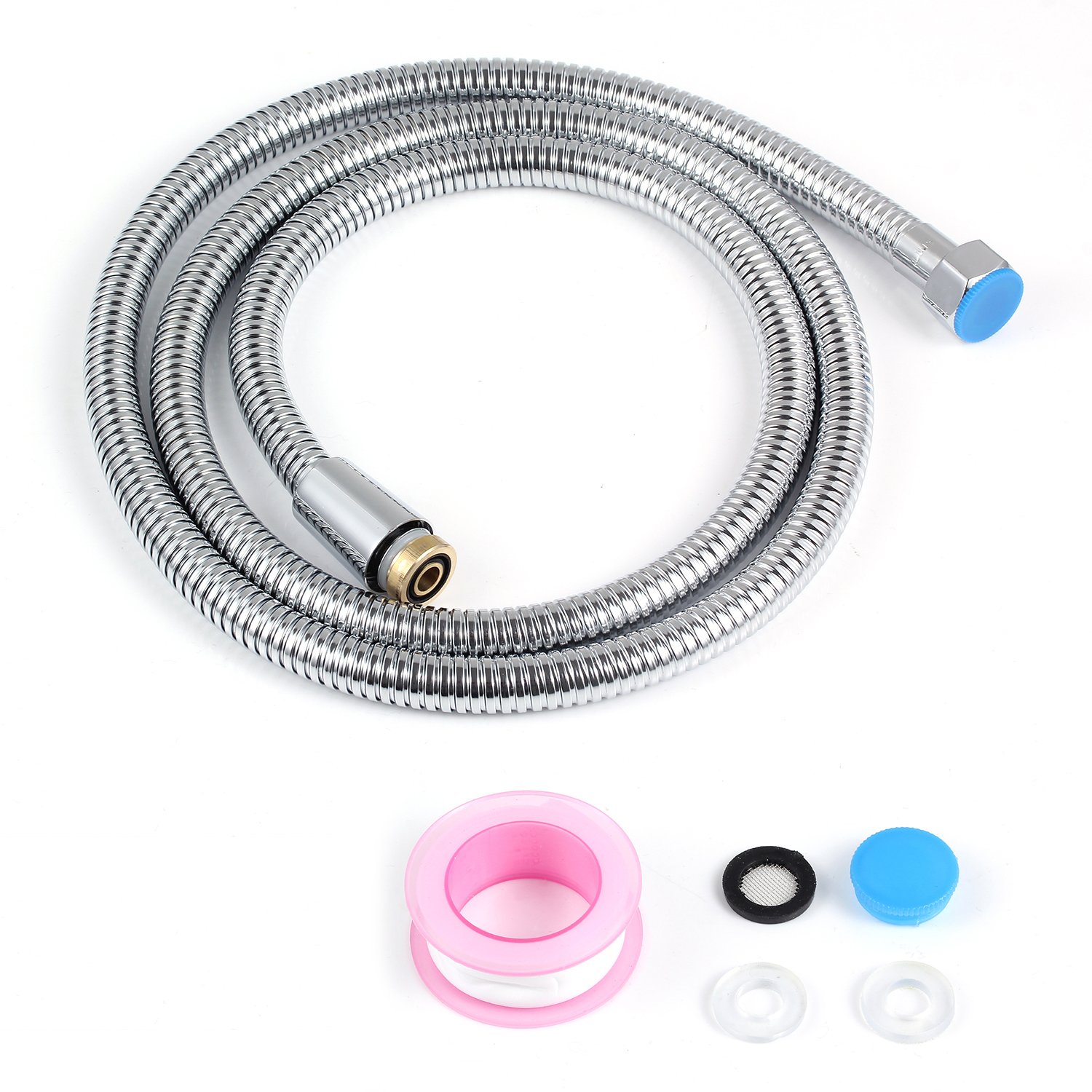 Shower Hose, GWCLEO 1.5m Stainless Steel Shower Tube with Double Interlock Solid Brass Connectors, Anti-Kink Leak Proof and Anti-Burst Flexible Bathroom Hose Chrome Plated