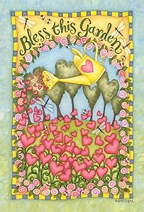 Toland Home Garden Bless This Garden 12.5 x 18 Inch Decorative Cute Spring Summer Heart Flower Garden Flag
