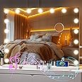 Hasipu Vanity Mirror with Lights and Bluetooth Speaker, 32" x 24" Hollywood Mirror, Makeup Mirror with 17 Dimmable Bulbs and 10X Magnification, 3 Colors Modes, USB Charging Port, Type-C (White)