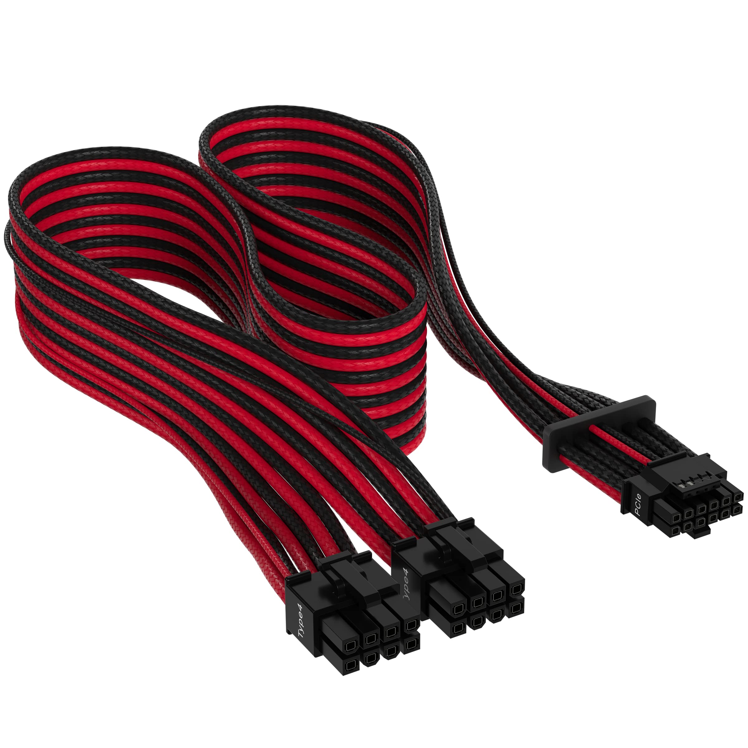 Corsair Premium 600W PCIe 5.0 / Gen 5 12VHPWR PSU Cable - Fits Type-4 PSUs via Dual 8-pin PCIe - 12+4pin Connector - Mesh Paracord Sleeving - Black/Red