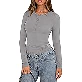 PRETTYGARDEN Womens Casual Long Sleeve Tops 2026 Fall Crew Neck Fitted Henley Shirts Basic Tee Blouse Knit Going Out Outfits