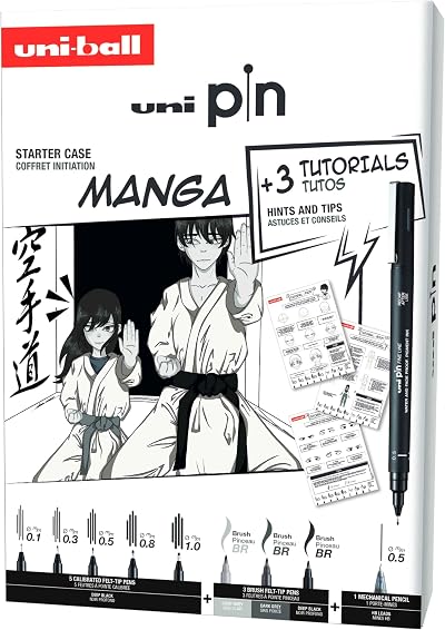 uni-ball PIN Manga Starter Set Fineliners 3 Fineliner 5 Brush Tip 1 Pencil