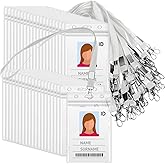 Shappy 100 Pcs Name Tag Lanyards with ID Holder Bulk Vertical Name Badge Holders Card Waterproof Clear Plastic Holder Transparent with Swivel Hook for Office Supplies 65 x 115 mm(White)