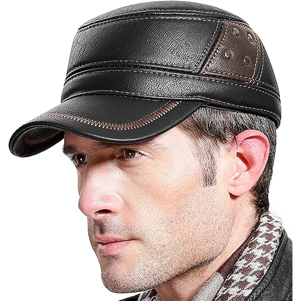 Sumolux Winter Leather Cap with Earflap Military Cadet Army Style
