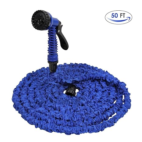 amzdeal Flexibler Gartenschlauch 15 m Qualitätsschlauch und Brause aus robustem Kreuzgewebe, mit 7 Düsen Schlauch ist einfach