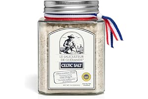 Le Saliculteur de Guerande - Celtic Salt 16oz - coarse Grey Sea Salt - French organic mineral salt with glass jar - Natural and hand harvested- cGMP and PGI Certified