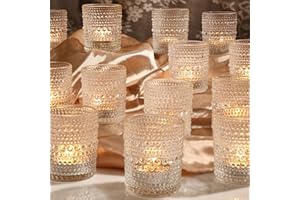 CAPANIEL 12 Pack Clear Votive Candle Holders Tea Light Candle Holders Bulk Tealight Glass Candle Holder for Table Weddings Party