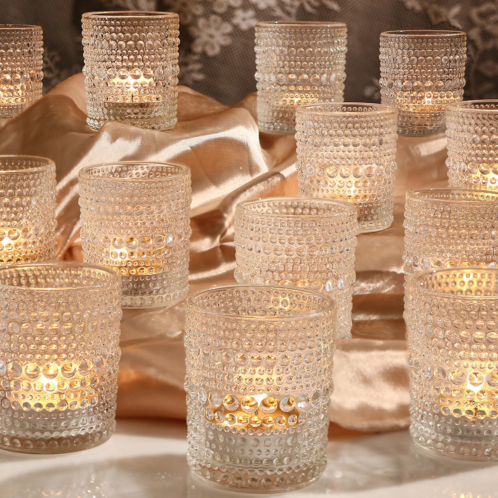 Photo 1 of 12 Pack Clear Votive Candle Holders Tea Light Candle Holders Bulk Tealight Glass Candle Holder for Table Weddings Party