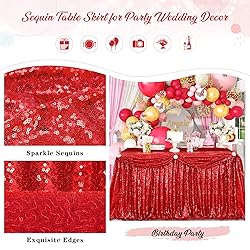 Red Sequin Table Skirt 9ft for Rectangle Square