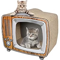 FluffyDream TV Cat Scratcher Cardboard Lounge Bed, Cat Scratching Board, Durable Board Pads Prevents Furniture Damage, Wood