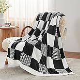Snuggle Sac Checkered Blanket, Black Throw Blanket for Couch Plaid Microfiber Fluffy Warm Fuzzy Cozy Soft Throw Blanket Reversible Checkerered Blankets for Sofa, Chair, Bed, 50x60 inches