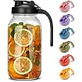SMIRLY 64 oz Mason Jar Pitcher with Wide Mouth and Pour Spout Lid Handle - Glass Pitcher with Lid, Double Leak Proof 2 Quart Pitcher with Lid, Breast Milk Pitcher, Coffee, Water, Iced Tea for Fridge