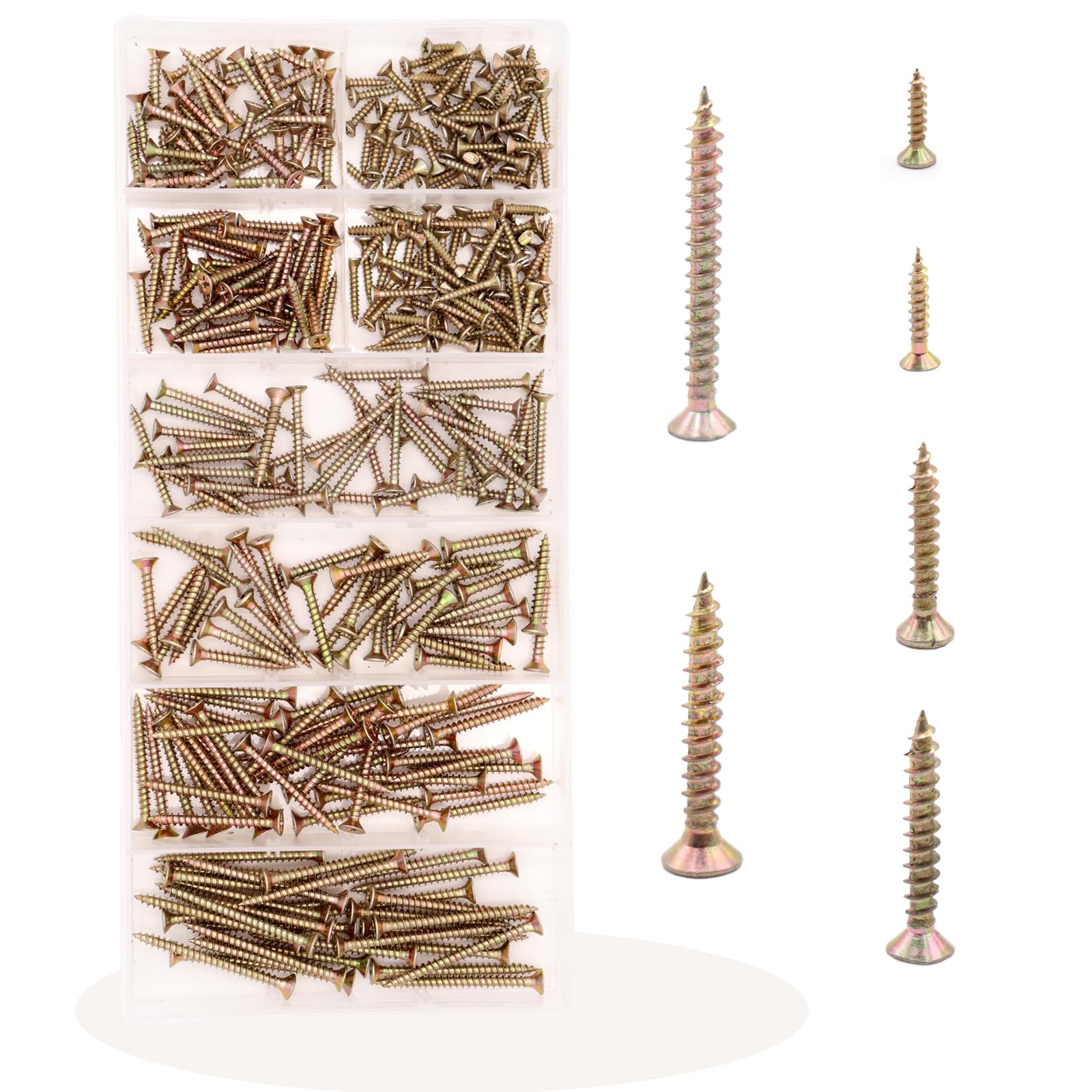 350pcs Self Tapping Wood Screws,Self Drilling Screws,Cross Pan Head Drywall Screws,Flat Head Screws for Wood for Door Hinges, Repairs, DIY Project-M3/M4